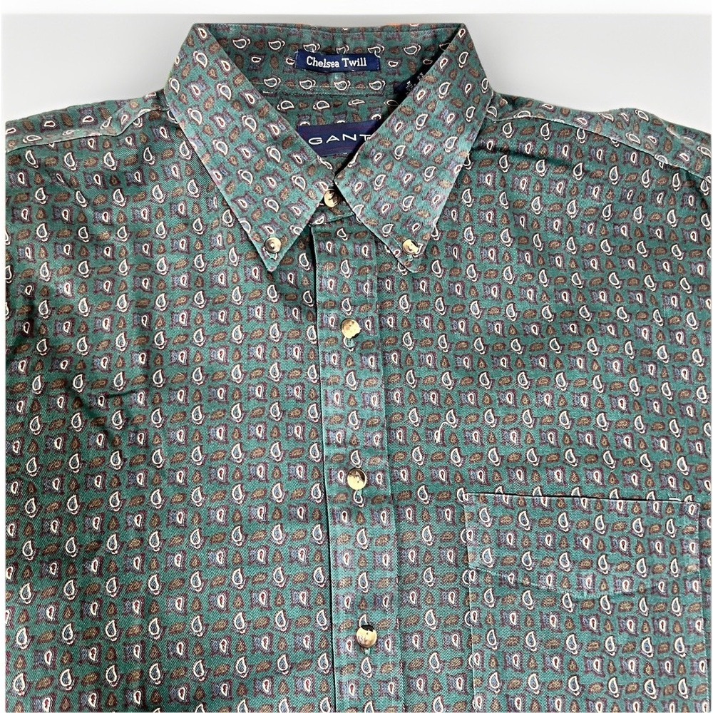 Vintage Paisley Button Down Shirt XL Western Chelsea Twill Western Forest Green